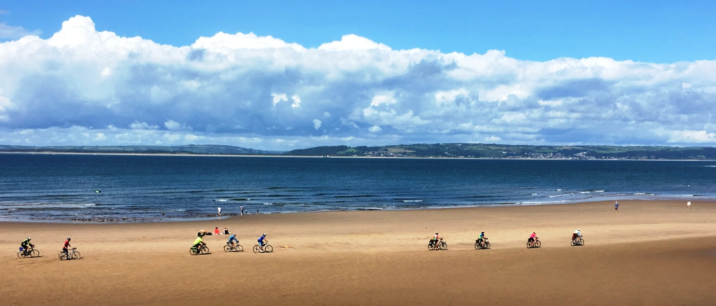 Cycling across Broughton Bay.