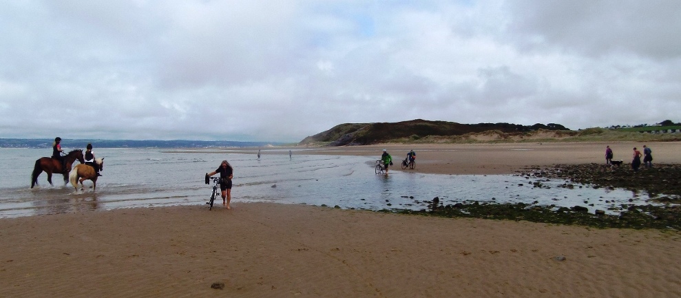 Cycling across Broughton Bay.